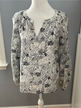 Lilly Pultizer Sullivan Top Onyx Animal Magnetism Black White Safari Blouse XXS